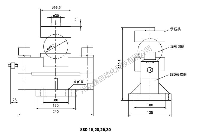 梅特勒托利多 SBD-10t稱(chēng)重傳感器安裝尺寸