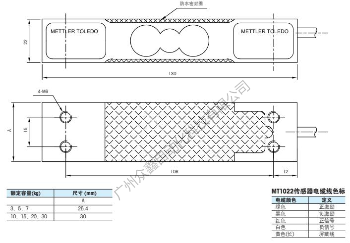 梅特勒托利多 MT1022-3kg稱重傳感器安裝尺寸