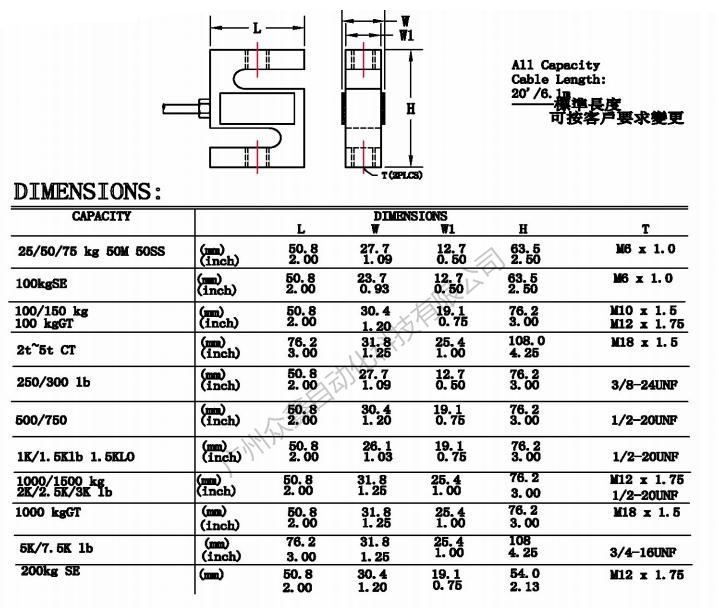 美國(guó)世銓 STC-200kgSE稱(chēng)重傳感器產(chǎn)品尺寸